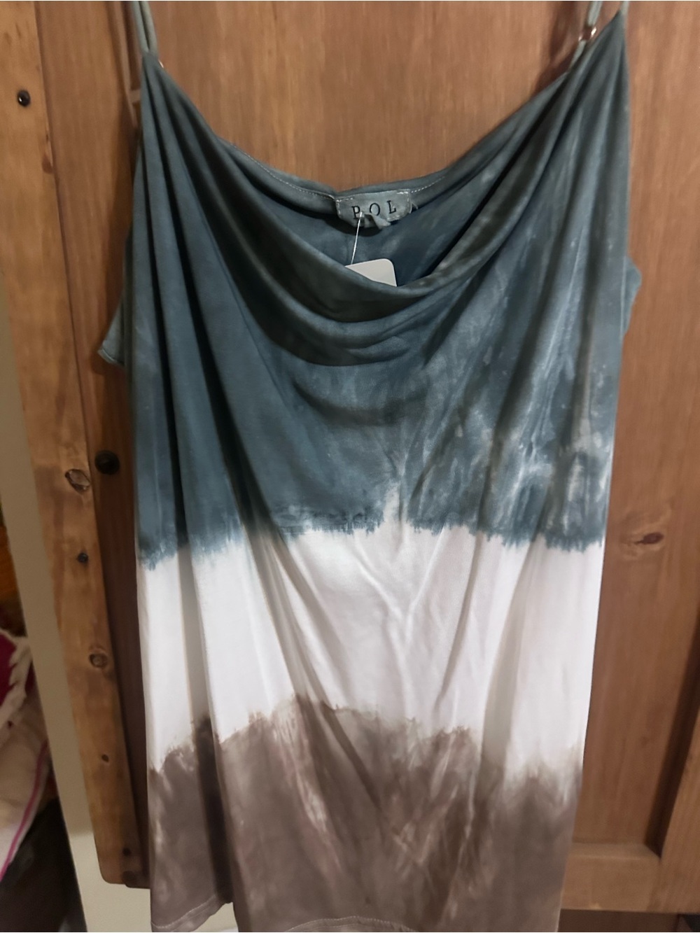 POL Tie-Dye- Teal, White, Brown silky tank